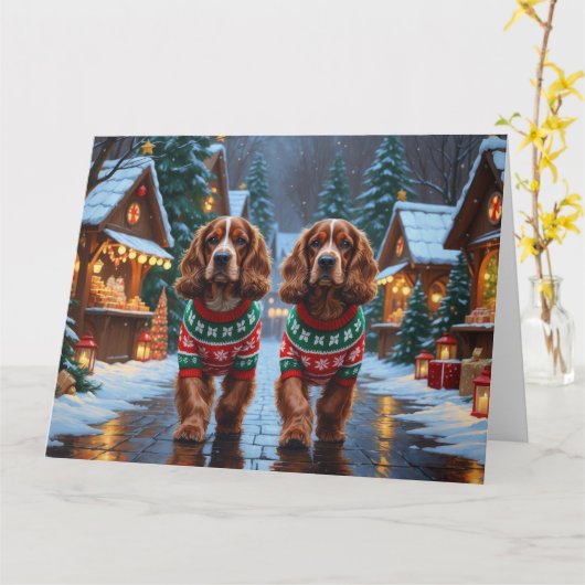 Cocker Spaniel Honden Kerstmis Sneeuw Vakantie Kaart (Gele Bloem)