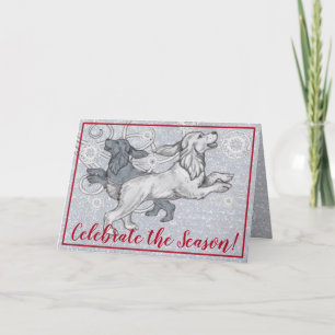 Cocker Spaniel Honden, Kerstmis Sneeuwvlokken Glit Feestdagen Kaart