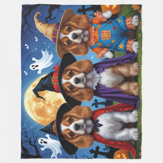 Cocker Spaniel Honden Pompoen Halloween Grappig Fleece Deken (Voorkant)