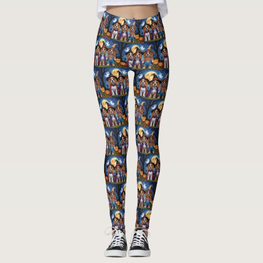 Cocker Spaniel Honden Pompoen Halloween Grappig Leggings (Voorkant)
