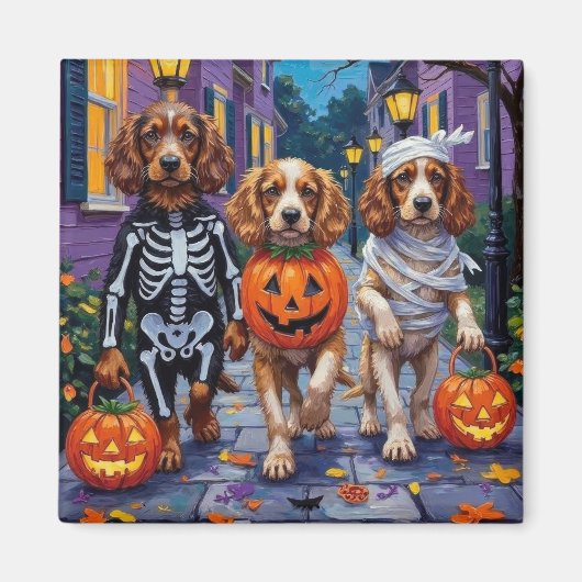 Cocker Spaniel Honden Trick-or-Treating in Hallowe Magneet (Voorkant)