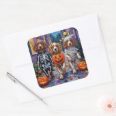 Cocker Spaniel Honden Trick-or-Treating in Hallowe Vierkante Sticker (Envelop)