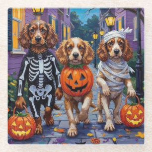 Cocker Spaniel Honden Trick-or-Treating op Hallowe Glazen Onderzetter