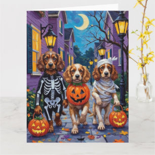 Cocker Spaniel Honden Trick-or-Treating op Hallowe Kaart