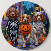 Cocker Spaniel Honden Trick-or-Treating op Hallowe Ronde Button 6,0 Cm (Voorkant)