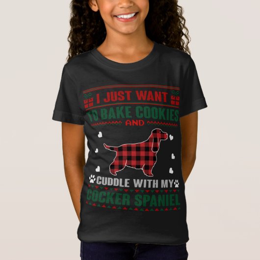 Cocker Spaniel Hondenliefhebbers Xmas Pyjama Lelij T-shirt (Voorkant)