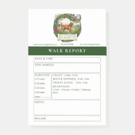 Cocker Spaniel hondenwandelrapport formulier Post- Post-it® Notes (Voorkant)