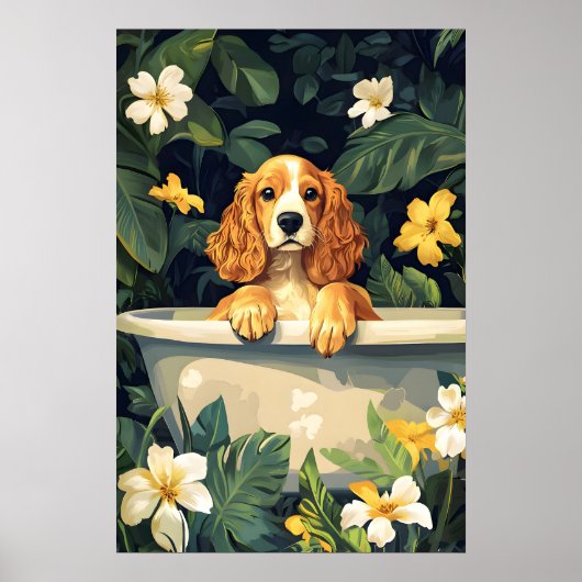 Cocker Spaniel In Badposter, Grappige Hond Poster (Voorkant)