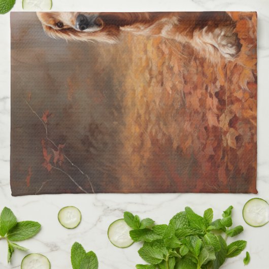 Cocker Spaniel in Herfstbladeren Herfst Inspire Theedoek (Gevouwen)