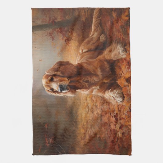 Cocker Spaniel in Herfstbladeren Herfst Inspire Theedoek (Verticaal)