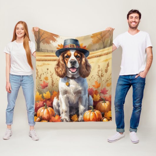 Cocker Spaniel in herfstbladeren Thanksgiving Kuns Fleece Deken (In situ)