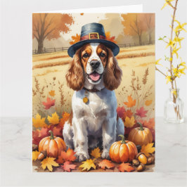 Cocker Spaniel in herfstbladeren Thanksgiving Kuns Kaart