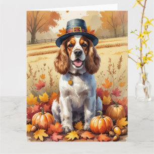 Cocker Spaniel in herfstbladeren Thanksgiving Kuns Kaart