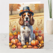 Cocker Spaniel in herfstbladeren Thanksgiving Kuns Kaart (Voorkant)