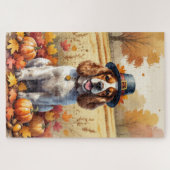 Cocker Spaniel in herfstbladeren Thanksgiving Kuns Legpuzzel (Horizontaal)