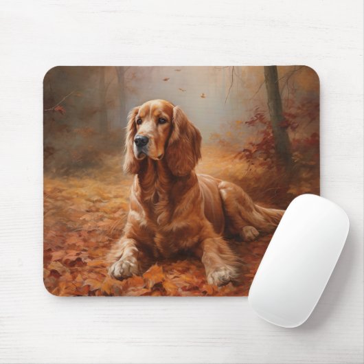 Cocker Spaniel in herfstbladeren val inspireert Muismat (Met muis)