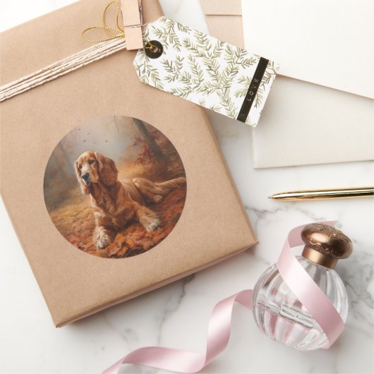 Cocker Spaniel in herfstbladeren val inspireert Ronde Sticker (Geschenken)
