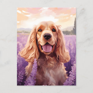 Cocker Spaniel in Lavendel veld Briefkaart