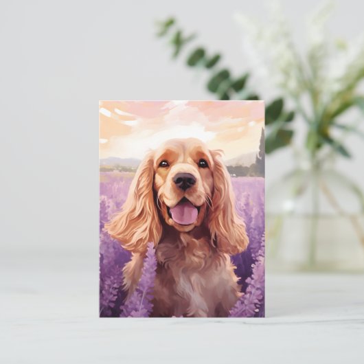 Cocker Spaniel in Lavendel veld Briefkaart (Staand voorkant)
