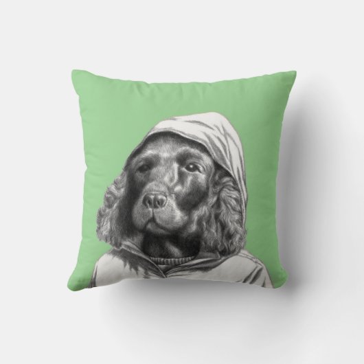 Cocker Spaniel in regenjas (Moegi) Kussen (Achterkant)