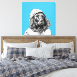 Cocker Spaniel in regenjas (Old-School Blue) Canvas Afdruk