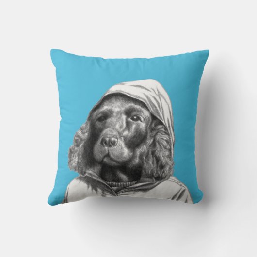 Cocker Spaniel in regenjas (Old-School Blue) Kussen (Achterkant)