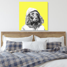 Cocker Spaniel in regenjas (Retro Yellow) Canvas Afdruk