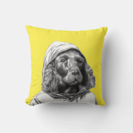 Cocker Spaniel in regenjas (Retro Yellow) Kussen