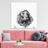 Cocker Spaniel in regenjas (sneeuw) Canvas Afdruk (Insitu (Woonkamer))