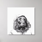 Cocker Spaniel in regenjas (sneeuw) Canvas Afdruk (Voorkant)