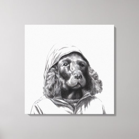 Cocker Spaniel in regenjas (sneeuw) Canvas Afdruk (Voorkant)