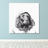 Cocker Spaniel in regenjas (sneeuw) Canvas Afdruk (Insitu (Houten vloer))