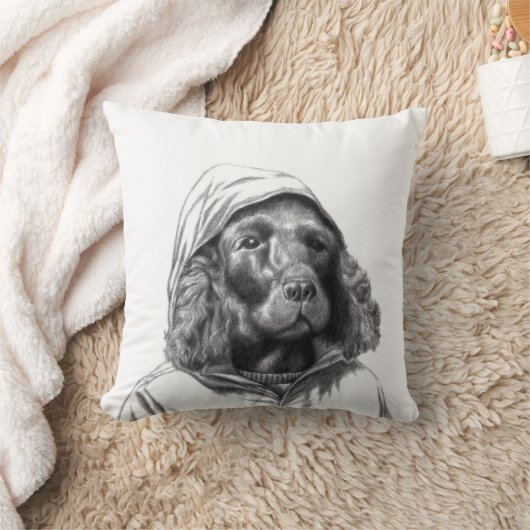 Cocker Spaniel in regenjas (sneeuw) Kussen (Deken)