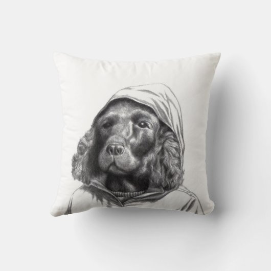 Cocker Spaniel in regenjas (sneeuw) Kussen (Achterkant)