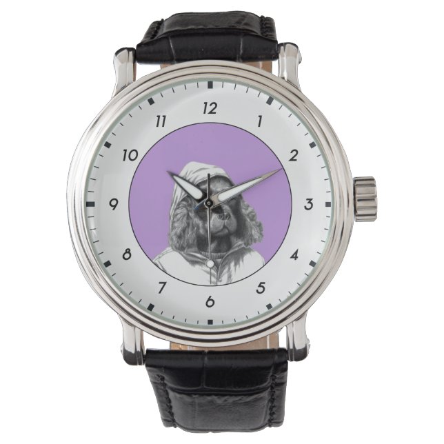 Cocker Spaniel in regenjas (Sumire) M1 Horloge (Voorkant)