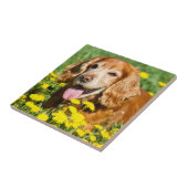 Cocker Spaniel in Yellow Flowers Tegeltje (Zijkant)