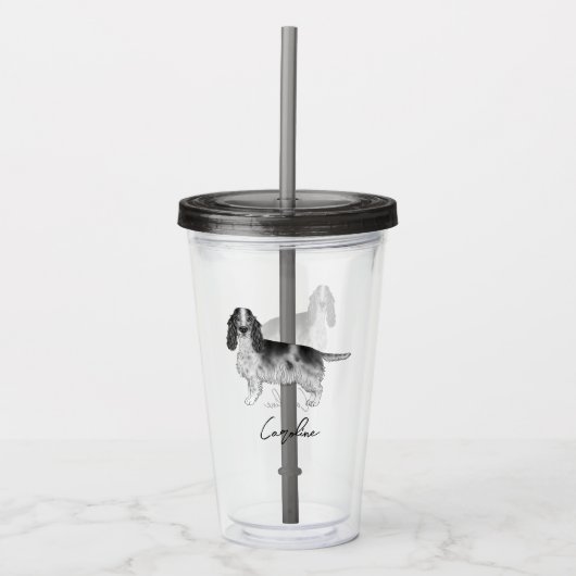 Cocker Spaniel in Zwart en Wit & Aangepaste naam Acryl Drinkbeker (Voorkant)