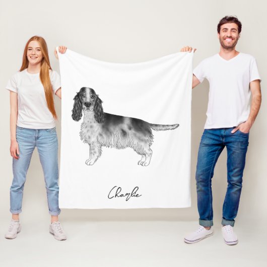 Cocker Spaniel in zwart en wit & aangepaste naam Fleece Deken (In situ)
