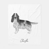 Cocker Spaniel in zwart en wit & aangepaste naam Fleece Deken (Voorkant)