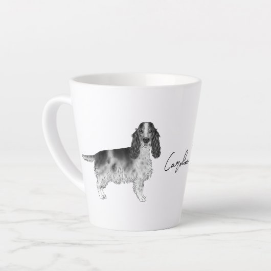 Cocker Spaniel in zwart en wit & aangepaste naam Latte Mok (Linkerhoek)