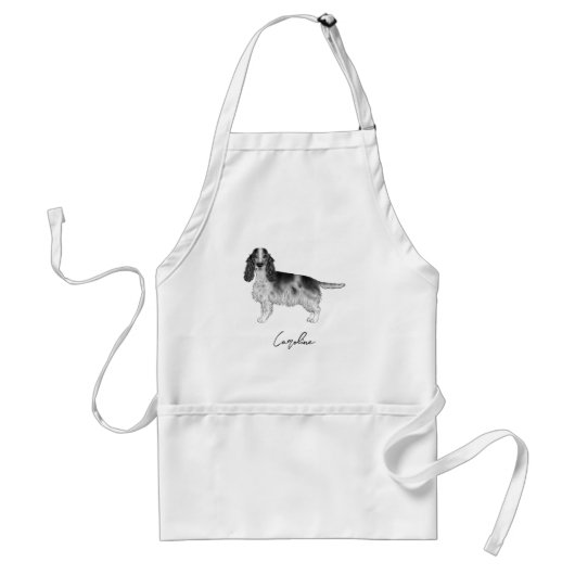 Cocker Spaniel in zwart en wit & aangepaste naam Standaard Schort (Voorkant)