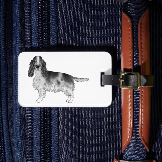 Cocker Spaniel in zwart en wit & aangepaste tekst Bagagelabel (Voorkant Insitu 4)