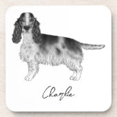 Cocker Spaniel in zwart en wit & aangepaste tekst Bier Onderzetter (Voorkant)