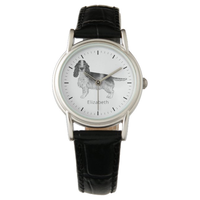 Cocker Spaniel in zwart en wit & aangepaste tekst Horloge (Voorkant)