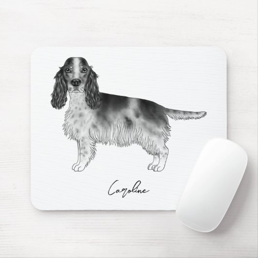 Cocker Spaniel in zwart en wit & aangepaste tekst Muismat (Met muis)