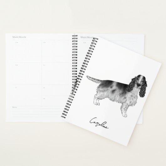 Cocker Spaniel in zwart en wit & aangepaste tekst Planner (Display)