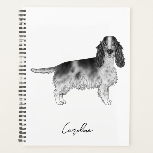 Cocker Spaniel in zwart en wit & aangepaste tekst Planner (Voorkant)