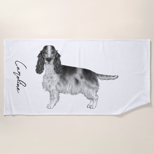 Cocker Spaniel in zwart en wit & aangepaste tekst Strandlaken (Voorkant)