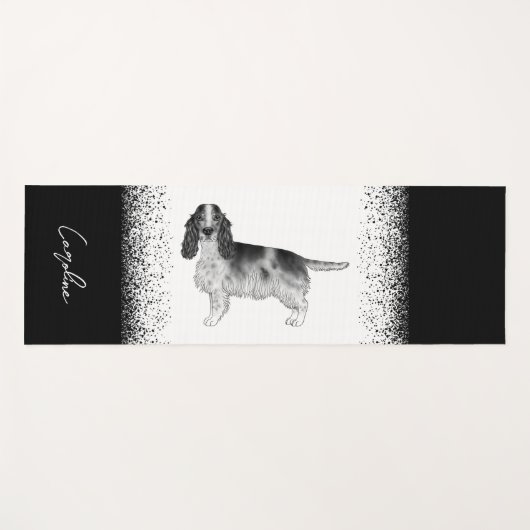 Cocker Spaniel in zwart en wit & aangepaste tekst Yogamat (Voorkant (horizontaal))