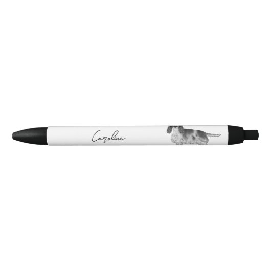 Cocker Spaniel in zwart en wit & aangepaste tekst Zwarte Inkt Pen (Voorkant)